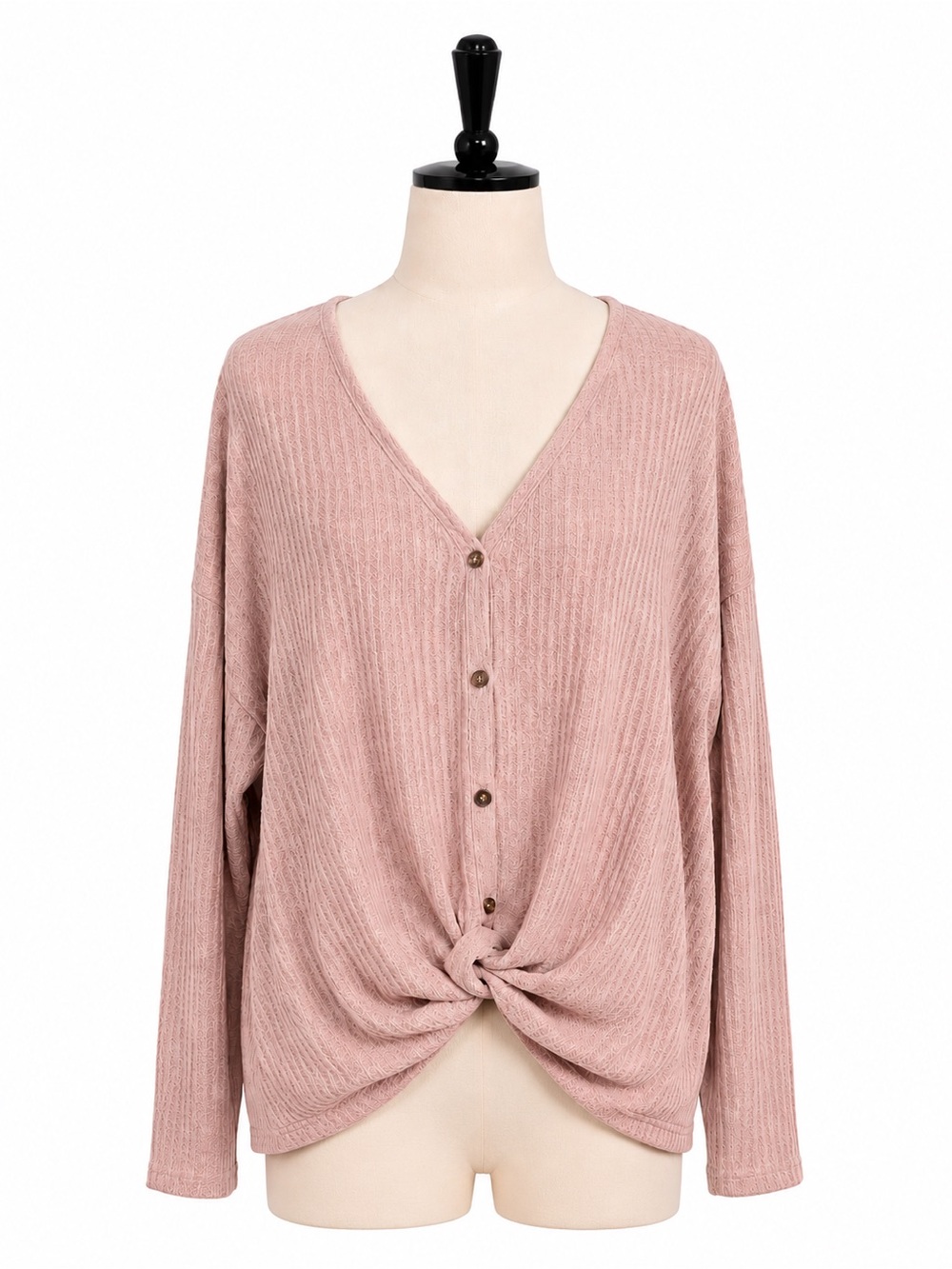 WONDERLY‎ BOHO WAFFLE KNIT BUTTON UP BLOUSE TOP LIGHT PINK XL MINIMALIST